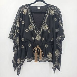 VENUS Women's Large CDCO Black Blouse with Gold Embroidery Holiday
